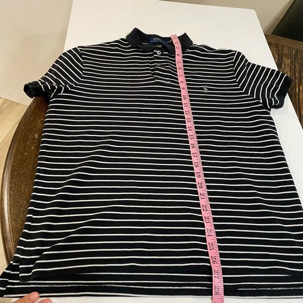 Polo Ralph Lauren Custom Slim Fit Striped Polo Shirt Mens Medium Black Stretch M